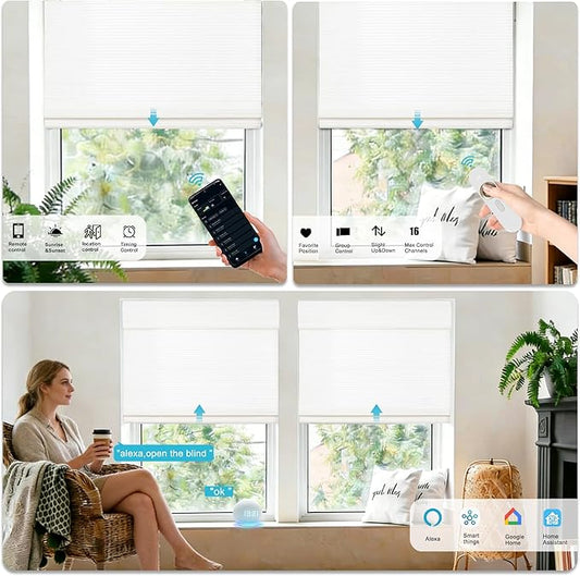 Motorized Bamboo Roman Shades, Motorized Blinds with Remote Compatible with Homekit, Alexa GoogleHome, Smart Wood Woven Shades for Indoor Windows, Customize, Snowfold