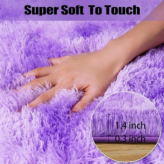 qulint 9x12 Rug for Living Room, Soft Shag Large Area Rug for Bedroom Shaggy Fluffy Nursery Carpet, Plush Fuzzy Alfombra for Boy and Girl Dorm Playroom Home Decor (9ft x 12ft, Tie-Dyed Purple)