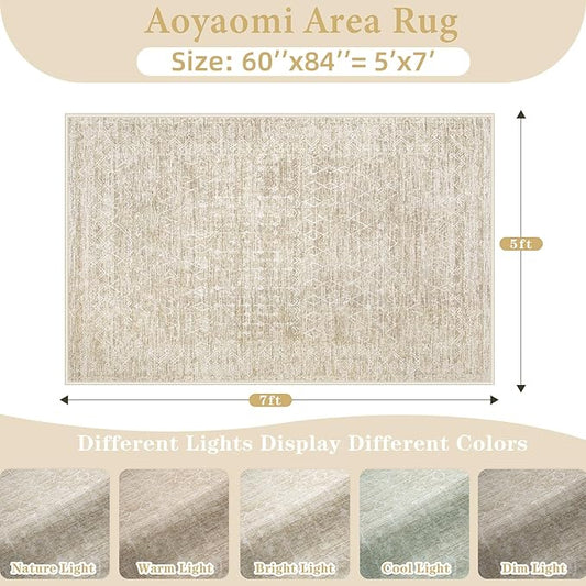 Area Rug Living Room Rugs 5x7 - Large Soft Boho Geometric Rugs, Non-Slip Foldable Washable Area Rug Non Shedding Morden Indoor Floor Carpet for Living Bedroom Office Dining Room(Moroccan Beige, 5'x7')