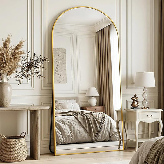 Full Length Mirror, 76"x34" Arched Floor Mirror Freestanding, Floor Standing Full Body Mirror with Stand for Bedroom, Hanging Mounted for Living Room Cloakroom, Gold
