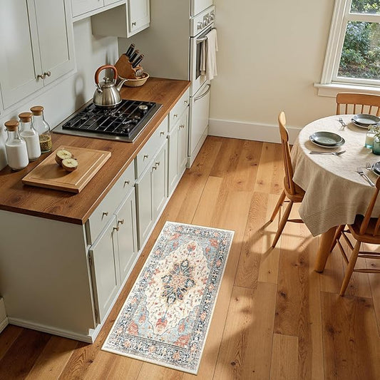 RELEANY Area Rugs 2'x4' Kitchen Rugs Entry Rug Small Rugs for Entryway Kitchen Bathroom Door Mat Indoor Entrance,Washable Non Slip, Beige Navy Blue Orange Colorful