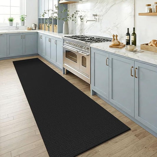 KOZYFLY Black Runners for Hallway 2.5'x8', Washable Runner Rug, Woven Non Slip Kitchen Runner, Braided Entryway Rug, Floor Carpet for Foyer, Bedroom, Hall, Black/Dark Grey