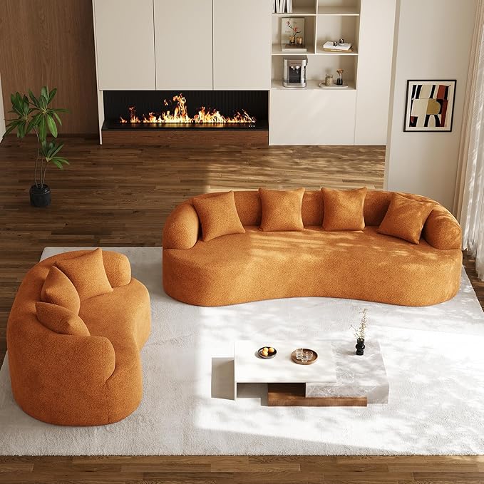 68.5" Loveseat Sofa for Living Room, Modern Luxury Plush Chenille Extra Deep Seat Curved Cloud Floor Couch with 3 Throw Pillows for Small Spaces, No Assembly Needed, Orange