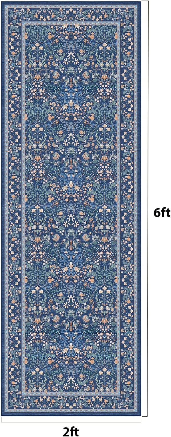 AMADA HOMEFURNISHING Washable Runner Rugs for Hallway, 2x6 Kitchen Rug, Non-Slip & Low-Profile Area Rug, Soft Floral Rug with Durable Edge Binding, Rugs for Entryway Bedroom Kitchen Laundry Bathroom
