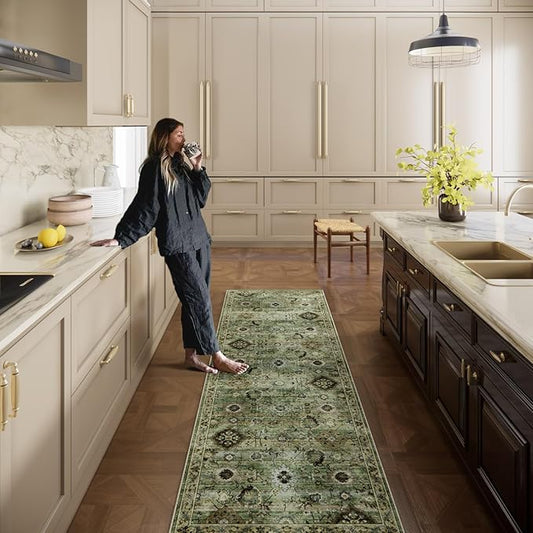 Washable Runners for Hallways Kitchen Rugs: 2'x10' Runner Rug Stain Resistant Non Slip Low Pile Soft Carpet Runners for Hallways Bedroom Kitchen Entryway Indoor Laundry Room Farmhouse