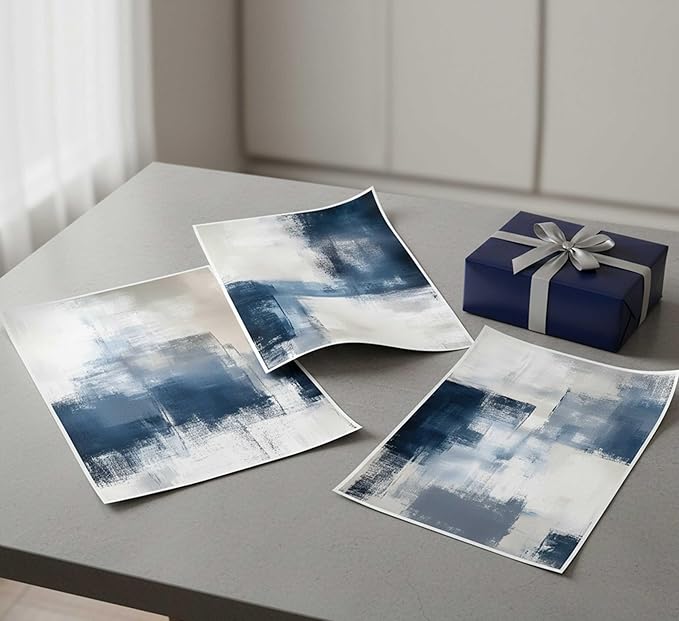 Devatz 3 Pcs Navy Blue Abstract Poster Wall Art Modern Minimalist Neutral Blue and Grey Paintings Pictures Wall Decor Print Artwork for Living Room Bedroom Office Home Decoration Unframed