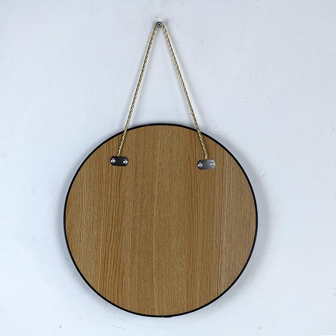 Round Wall Mirror Door Mirror PVC Plastic Frame (Black, 11.8 inch)
