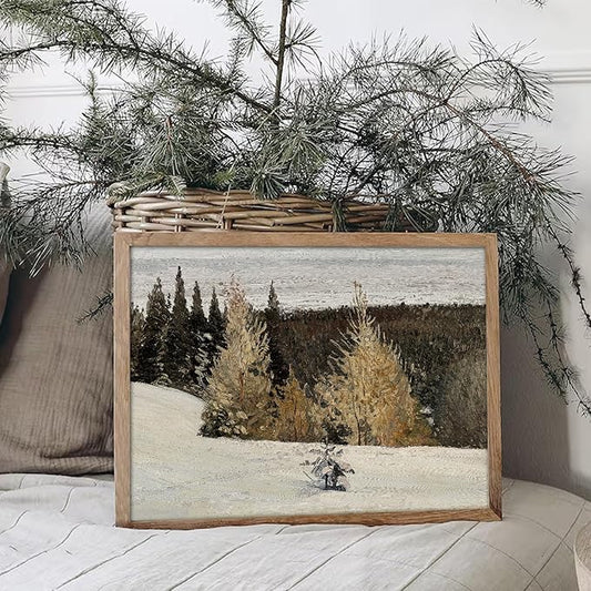 uniro Vintage Wall Art Prints - Vintage Christmas Print Winter Landscape Oil Painting, Rustic Tree Forest Christmas Picture Wall Decor, Retro Muted Snowy Landscape Holiday Wall Decor, Xmas Decor for Bedroom Bathroom Living Room Christmas Holiday Decor(...