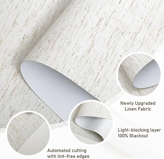 AOSKY Linen Roller Blinds Shades for Indoor Windows Pull Down Cordless Blackout Black Out Window Shade 47 inch Blinds for Home Linen