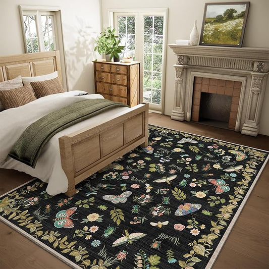 Washable Area Rug for Living Room: 8x10 Area Rugs Vintage Rugs Stain Resistant Non Slip Low Pile Lightweight Soft Carpet for Bedroom Kitchen Dining Room Nursery Kids Room Farmhouse Home Office