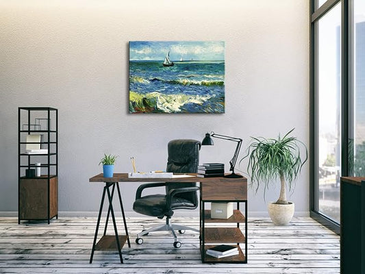 Wieco Art Seascape at Saintes Maries by Vincent Van Gogh Oil Paintings Reproduction Giclee Canvas Prints Sea Pictures on Canvas Wall Art for Living Room Home Office Decorations