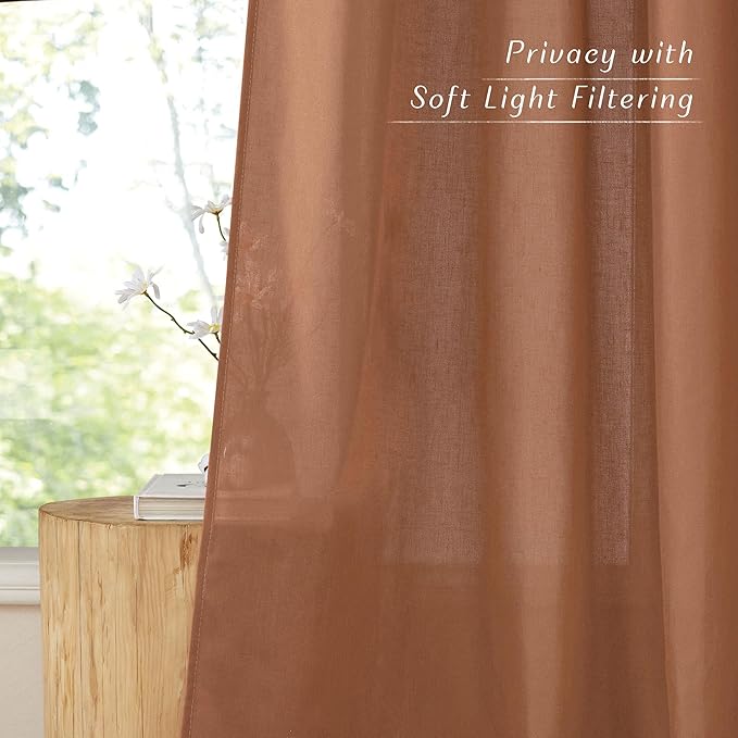 NICETOWN Caramel Linen Curtains for Kitchen, Thick Flax Small Window Treatments Semi Sheer Privacy Assured with Light Through for Cafe/Bathroom, W68 x L78, 2 Panels