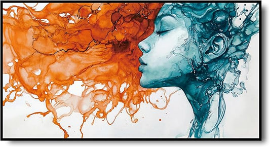 Large Framed Wall Art for Living Room, Modern Abstract Woman Canvas Painting with Durable Metal Frame, Waterproof Art Work for Wall Decor Crystal Porcelain Wall Art Bedroom Office Dining Room Fireplace, 29x58 In