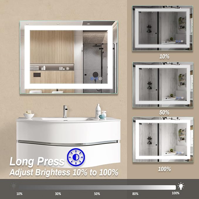 36"x 28" LED Bathroom Mirror with Light, Anti-Fog, Dimmable, Color Temperature Adjustable 3000-6000K, Memory Function Led Wall Mirror for Bathroom, Vanity (Vertical/Horizontal)