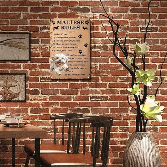 Metal Sign Tin Sign Vintage Wall Art Maltese Rules Metal Garden Sign for Restaurant 6×8 Inches