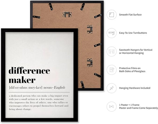 Poster Master Typography Poster - Dictionary Print - Definition of Difference Maker, Book Page - Gift for Teacher, Mentor, Friend - Wall Decor for Home, Classroom, Office, 8x10 Black Framed