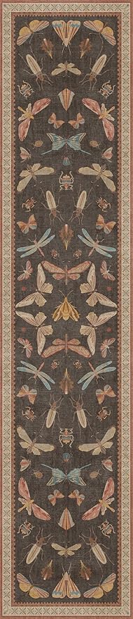 Hazo Haus Orange Brown Hallway Runner Rug 2'6"x12', Soft Low Pile Non Slip Carpet for Kitchen Floor & Front Door Entrance, Vintage Insect Moth Décor