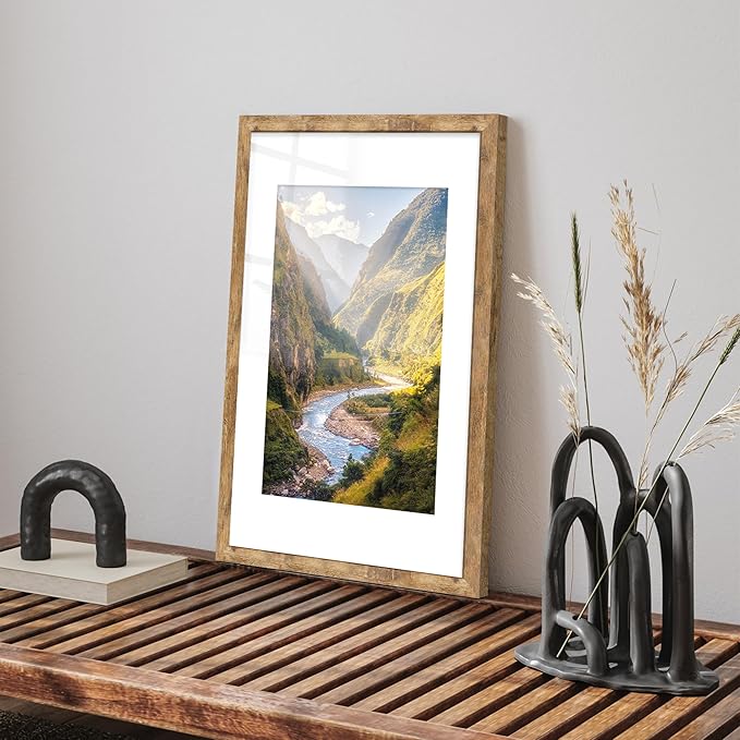 iRahmen 16x24 Picture Frame Set of 2 with Plexiglass, Display 12x18 Picture with Mat or 16 x 24 Without Mat, Rustic Brown Wood Poster Frame for Photo Wall Gallery Mounting Horizontal and Vertical