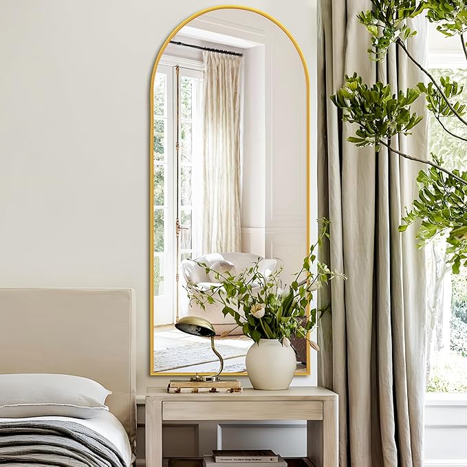 NicBex Arched Full Length Mirror with Stand, 57"x 20" Gold Full Body Mirror, Aluminum Alloy Frame Floor Mirror, Free Standing Mirror, Wall-Mounted, for Bedroom Living Room Dressing Room