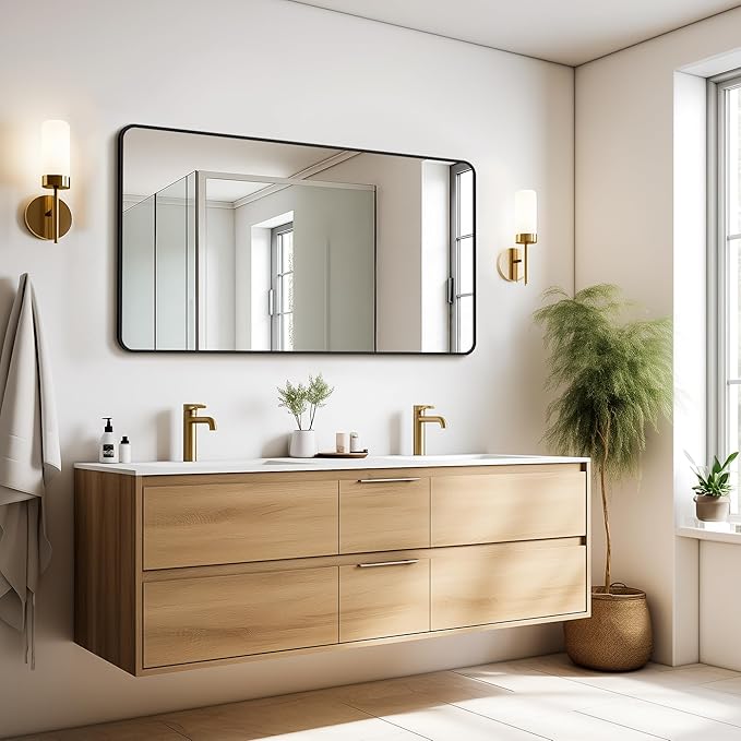 Bathroom Vanity Mirror for Wall, 55"x30" Wall Mounted Bathroom Mirror for Over Sink with Sturdy Metal Frame, Vertical or Horizontal, Living Room, Bedroom, Entryway(Black)