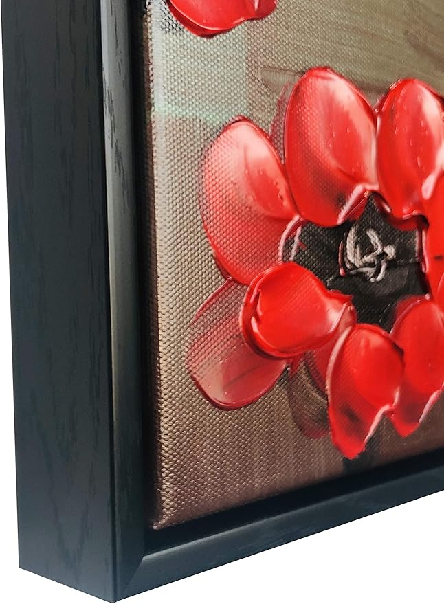 Wieco Art Framed Art Dragonfly Floral Oil Paintings on Canvas Wall Art for Bedroom Home Decorations Modern 100% Hand Painted Stretched Abstract Flowers Artwork with Black Frame