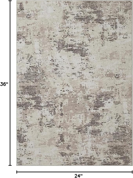 ROYHOME Modern Abstract 2x3 Area Rug Non Slip Non Shedding Low Pile Stain Resistant Rug for Entryway Kitchen Bedroom,Brown Grey