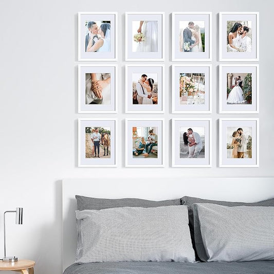 upsimples 11x14 Picture Frame Set of 10, Display Pictures 8x10 with Mat or 11x14 Without, Multi Photo Frames Collage for Wall Display, White