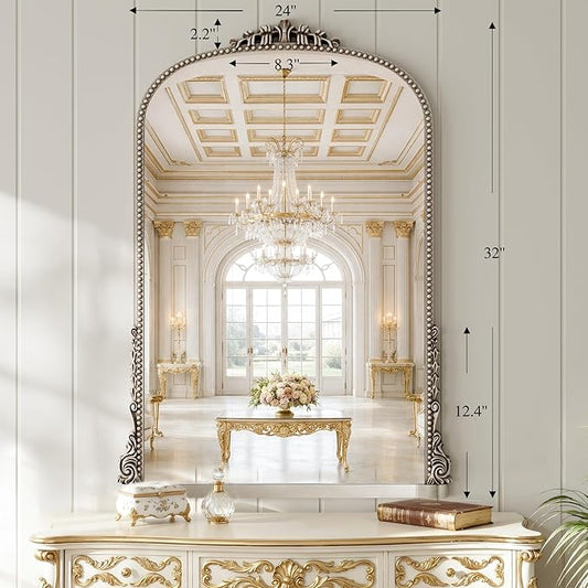 Large Bronze Vintage Mirror: 40"x29" Matt Silver Antique Wall Mounted Mirror - Baroque Traditional Ornate for Wall/Mantel/Entryway/Hallway - Home Decor for Living Room (Upgrade Tempered Glass)