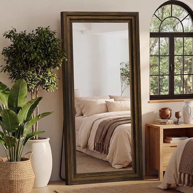 Full Length Mirror 71"x30", Large Solid Wood Frame Floor Mirror, Leaning Floor Mirror, Stable Frame, Shatterproof Glass, Modern Classic Style for Bedroom, Living Room, Entryway