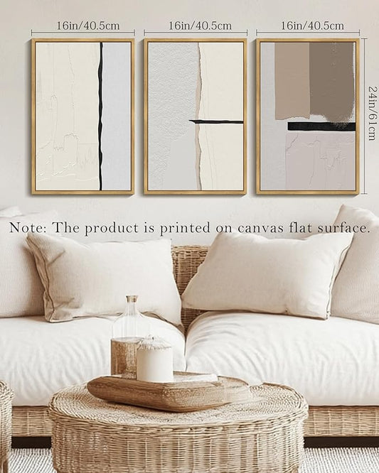 Drsoum Morden Abstract Wall Art Framed Neutral Beige Mid Century Textured Prints Minimalist Artwork Hallway Bedroom Ready to Hang 16x24in Natural Framed