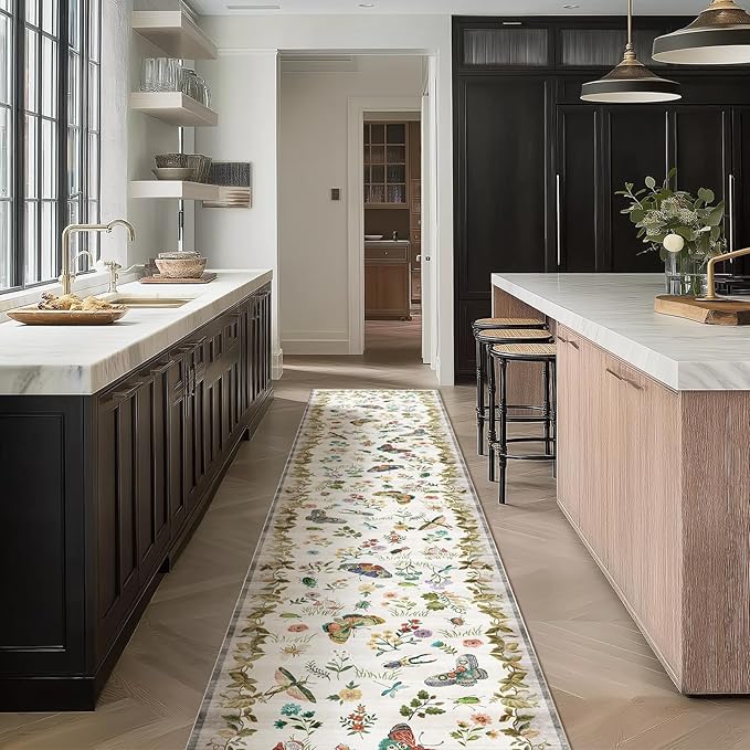 Machine Washable Kitchen Runner Rugs: 2'x10' Hallway Runner Stain Resistant Non Slip Low Pile Soft Indoor Carpet Runners for Hallways Entryway Kitchen Living Room Bedroom Bathroom Farmhouse