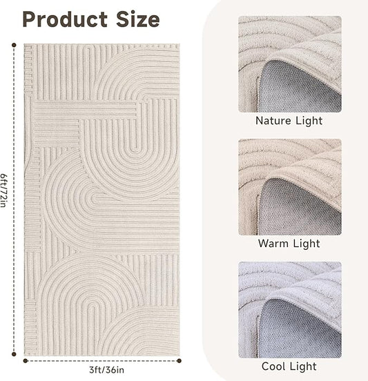 Pauwer 3x6 Washable Area Rugs for Living Room Modern Beige Solid Color Soft Fluffy Rugs for Bedroom Non Slip Boho Accent Indoor Mat Floor Carpet Cover for Kids Dining Room Kitchen Office