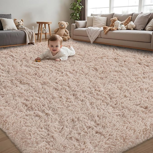 5x8 Area Rug for Living Room:Ultra Soft Fluffy Shag Beige Rugs,Large Fuzzy Plush Indoor Non Slip Carpet Washable Rug for Bedroom Kids Nursery Office Dorm Modern Decor(Beige 5'x8')