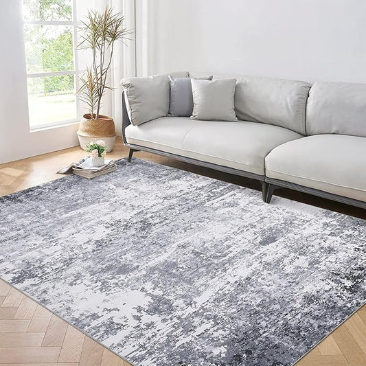 ROYHOME Area Rug 10x13 Modern Abstract Accent Faux Wool Low Pile Ultra Soft Stain Resistant Rug Non Slip Non Shedding Throw Rug Washable for Living Room Bedroom Home Decor, Light Grey