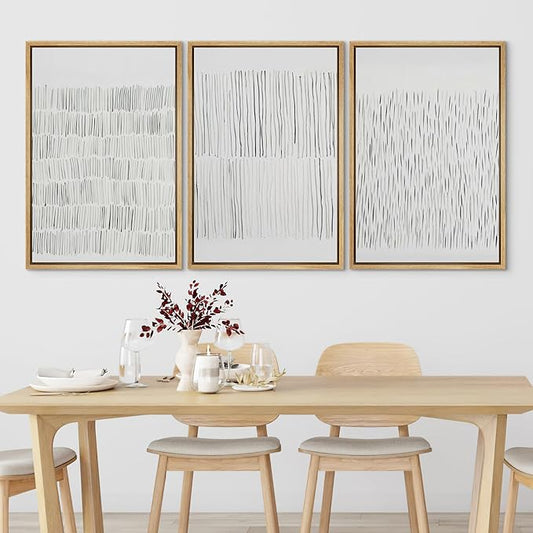 SIGNLEADER Framed Canvas Print Wall Art Set Minimalist Black and White Line Illustrations Minimal Decorative Bohemian Nordic for Living Room, Bedroom, Office - 16"x24"x3 NATURAL