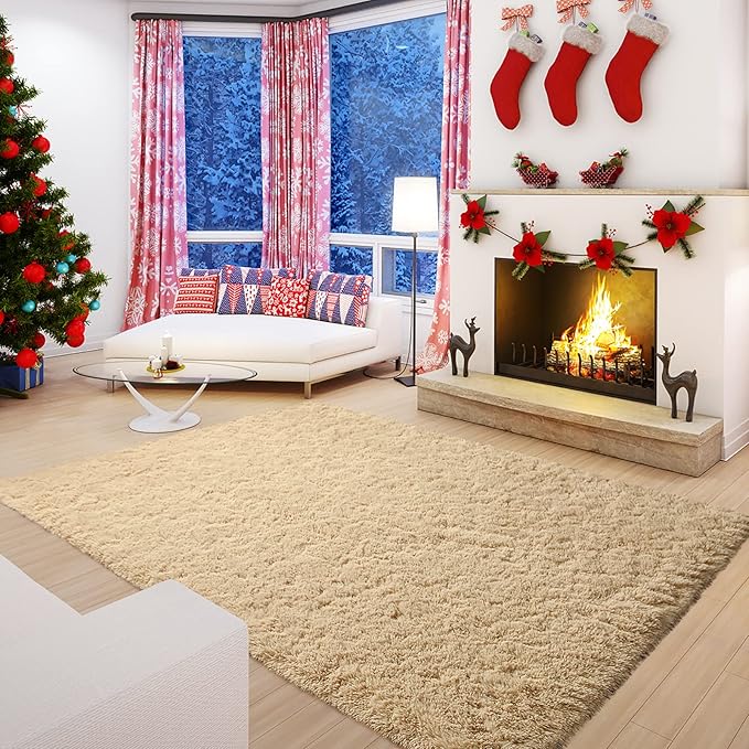 Andecor Soft Fluffy Bedroom Rugs, 5 x 8 Feet Indoor Shaggy Plush Area Rug for Boys Girls Kids Baby College Dorm Living Room Home Decor Floor Carpet, Camel