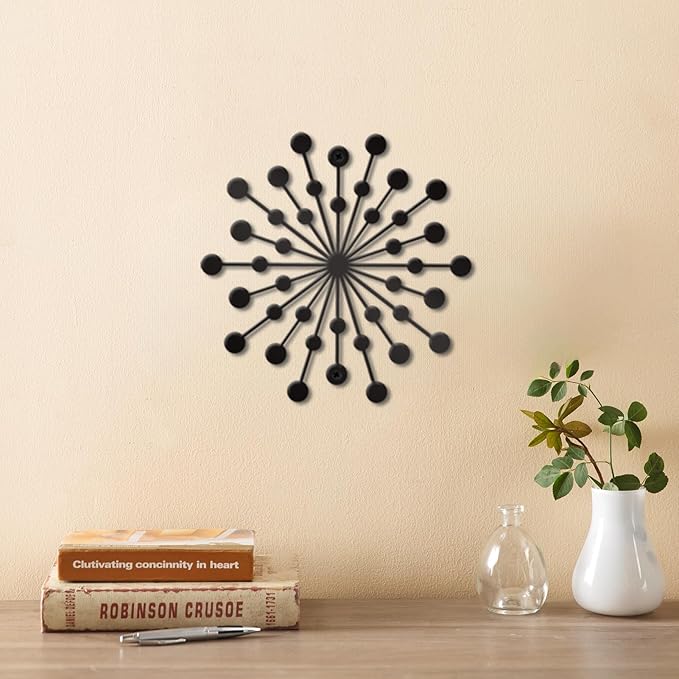 DUOOLN 3 Pcs Metal Sunburst Wall Art, Minimalist Hanging Wall Decor Single Line Art, Modern Abstract Geometrical Wall Sculptures, for Living Room Bedroom Bathroom Study Room Home Decor - Black