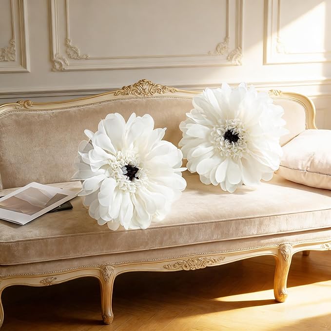 3D Flower Round Throw Pillow Cute Decorative Daisy Accent Cushion Handmade Soft Elegant Velvet Pillowcase with Inserts for Bed Couch Chair Car Bedroom Living Room Home Decor Gift 14Inch White