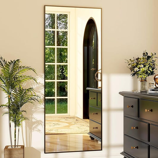 GLSLAND 64"x21" Full Length Mirror Full Body Mirror Freestanding Hanging or Leaning Rectangle Floor Mirror Aluminum Alloy for Bedroom Bathroom Living Room,Black