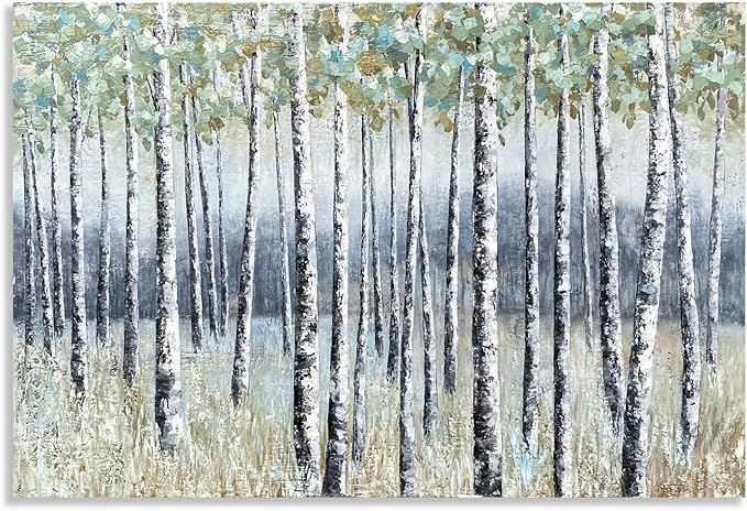 Yihui Arts Aspen Tree Paintings - Modern Abstract Forest Wall Art - Landscape Pictures with Embellishments for Living Room Bedroom Bathroom Decor
