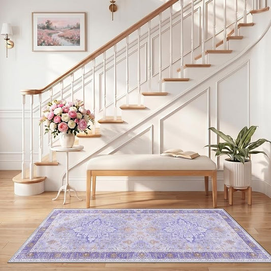 RELEANY Area Rugs 2'6"x5' Runner Rug Non Slip Washable for Kitchen Hallway Bedroom Beside Laundry Room Bathroom Rug, Floor Carpet, Light Purple Brown