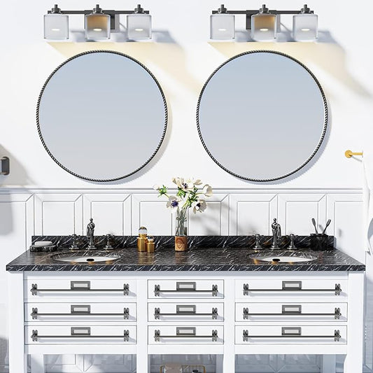 PROHOMEWARE Black Round Bathroom Mirrors, 28 inch Circle Wall Mounted Hanging Mirror for Entryway, Living Room, Hallway, Bathroom, Bedroom