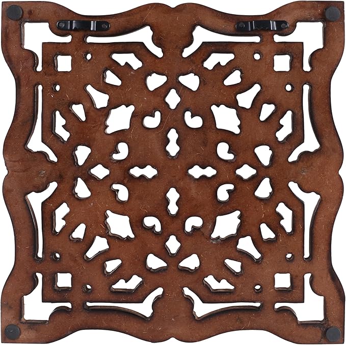 Woodify Hand-Carved Wooden Wall Décor – Set of 4, 12" x 12" Decorative Wood Panels, Floral Design, Natural Burnt Finish, Wall Art for Living Room & Home Décor