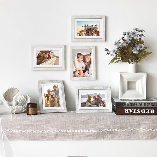 Fixwal 5x7 Picture Frame Set of 5, Vintage Photo Frame, Rustic Retro Picture Frame with Tempered Glass, Decorative Art on Walls and Tabletop Placement