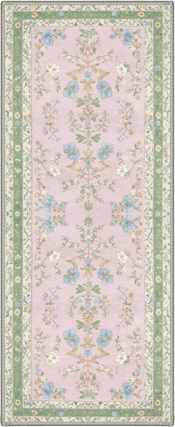 GENIMO Runner Rug 2x5 Non Slip Machine Washable Vintage Hallway Runner Rug, Low Pile Lightweight Rugs for Entryway, Hallway, Kitchen and Corridor, Light Green Pink