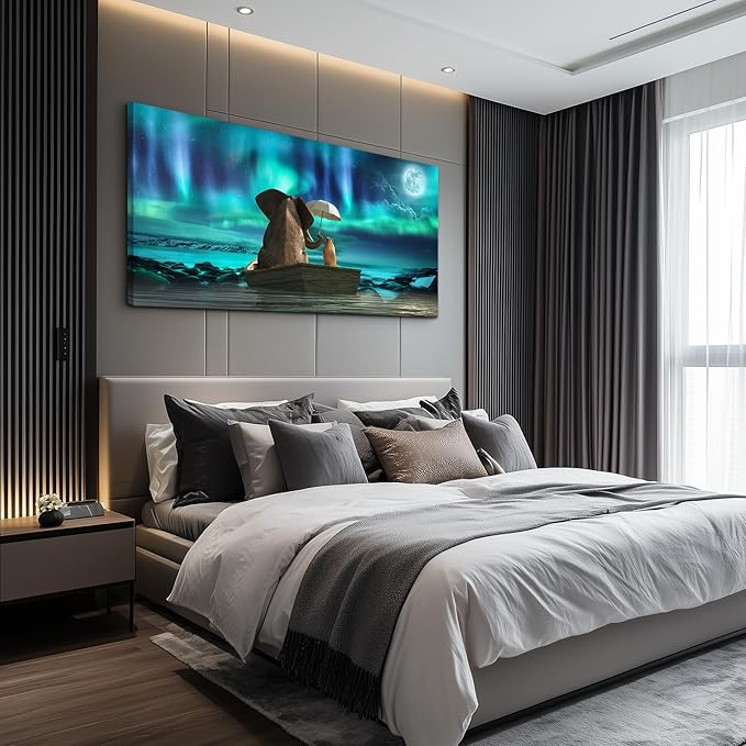 Canvas Wall Art For Living Room Large Size Fashion Wall Decorations For Bedroom Modern Office Wall Decor Painting Aurora Scenery Elephant Pictures Artwork Room Canvas Art Prints Bathroom Home Decor