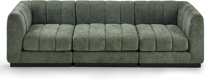 Morden Fort 96" Modular Sectional Sofa, Deep Seat Chenille Couch with High Density Foam Cushions, 3-Seat Modern Minimalist Sofa for Living Room Apartment, Green