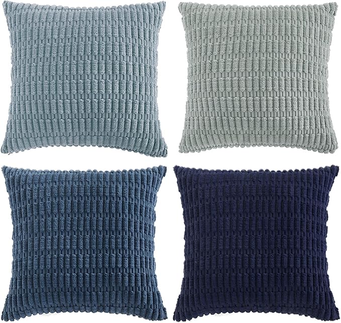 Fancy Homi 4 Packs Decorative Throw Pillow Covers for Living Room Couch Bed, Modern Farmhouse Boho Home Décor Accent Cushion Case, 20" x 20", Blue Series