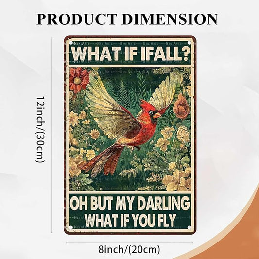 Red Bird Vintage Tin Sign What If I Fall Metal Tin Sign for Home Bedroom 8X12Inch