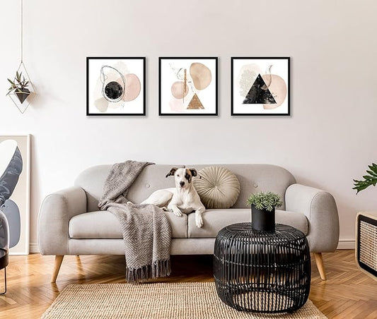 ELSKER&HOME 18x18 Frame Black, 14x14 Frame with Mat or 18x18 Picture Frame without Mat 3 Pack, Wall Mounting Include 3 Wall Art Prints